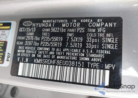 2014 Hyundai Santa Fe Limited из США, поврежденный, VIN KM8SRDHF8EU038151